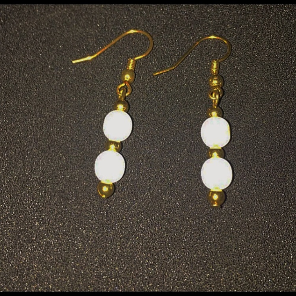 handmade white & gold dangle earrings